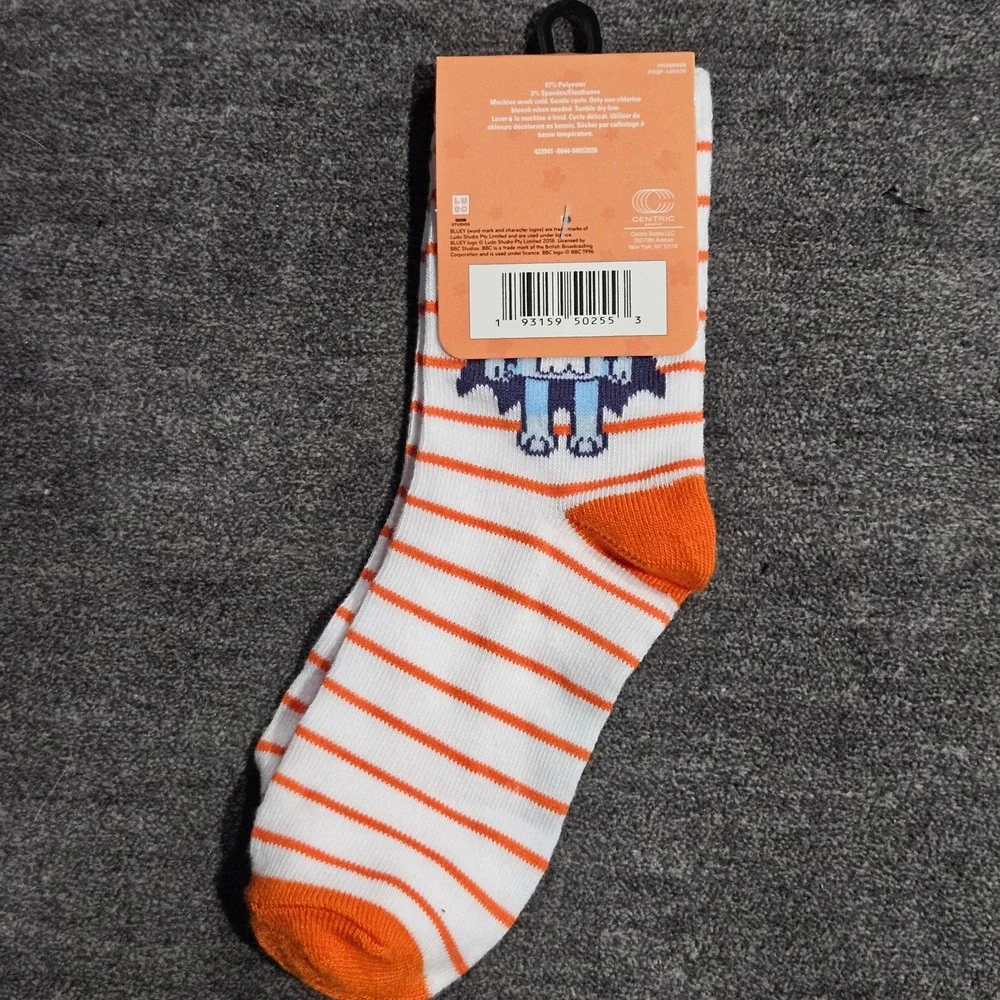 Bluey Kids Halloween Vampire Crew Socks White Orange Striped Shoe Size 10-4 NWT